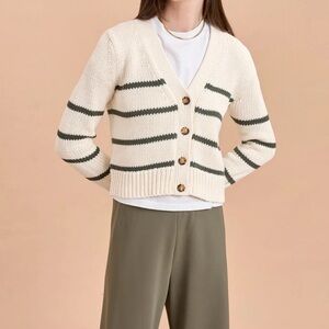 La Ligne Mini Marina Cardigan in Cream/Olive NWT